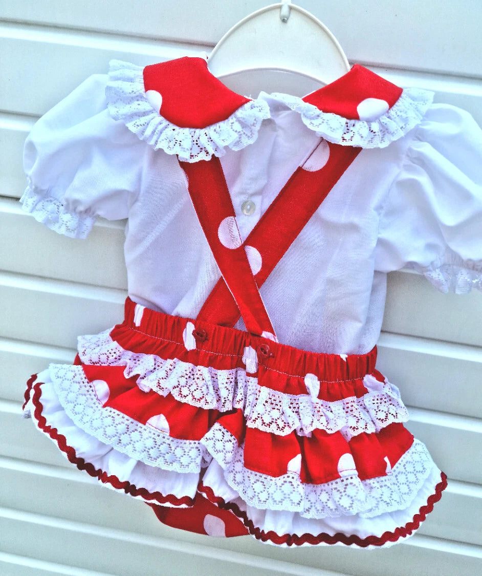 DREAM 0-6 years BABY GIRLSMINNE MOUSE BLOUSE AND FRILLY BUM ROMPER RED OR PINK