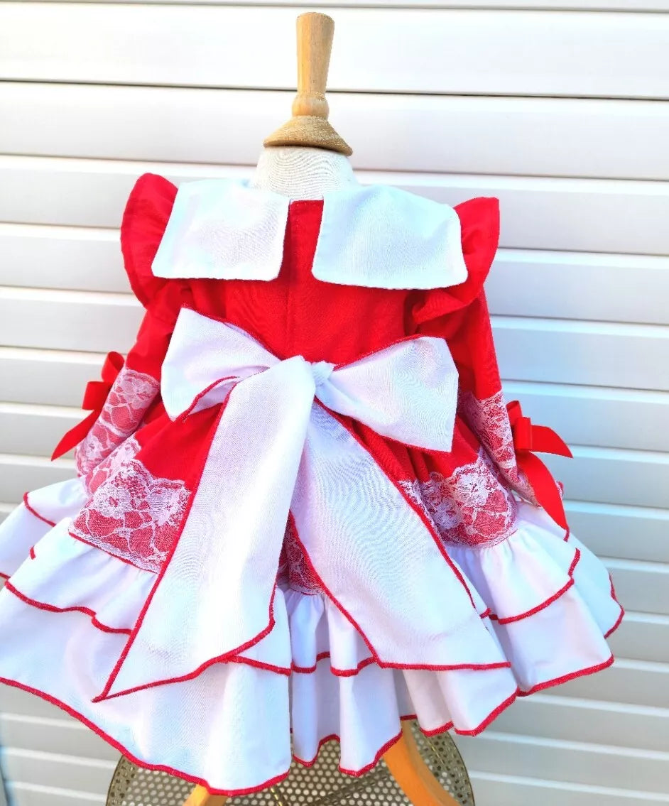 DREAM 0-8 years BABY GIRL Red Xmas puffball layered Romany Spanish frilly dress