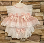 DREAM 0-5 YEARS BABY SUMMER BOWS TOP AND  KNICKERS SET 6 COLOURS OR REBORN DOLLS