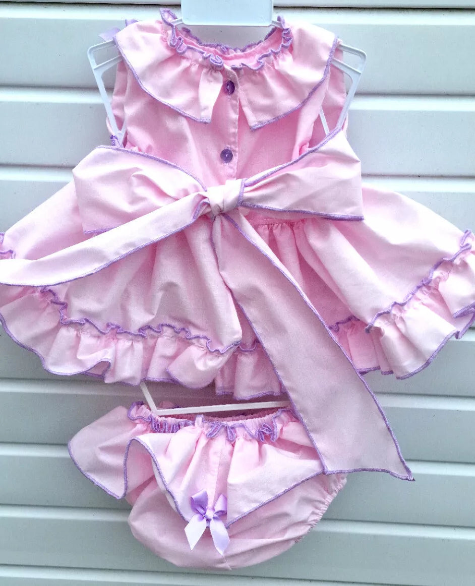 DREAM 0-8 YEARS baby girls  Spanish tie belt long top and full frilled knickers
