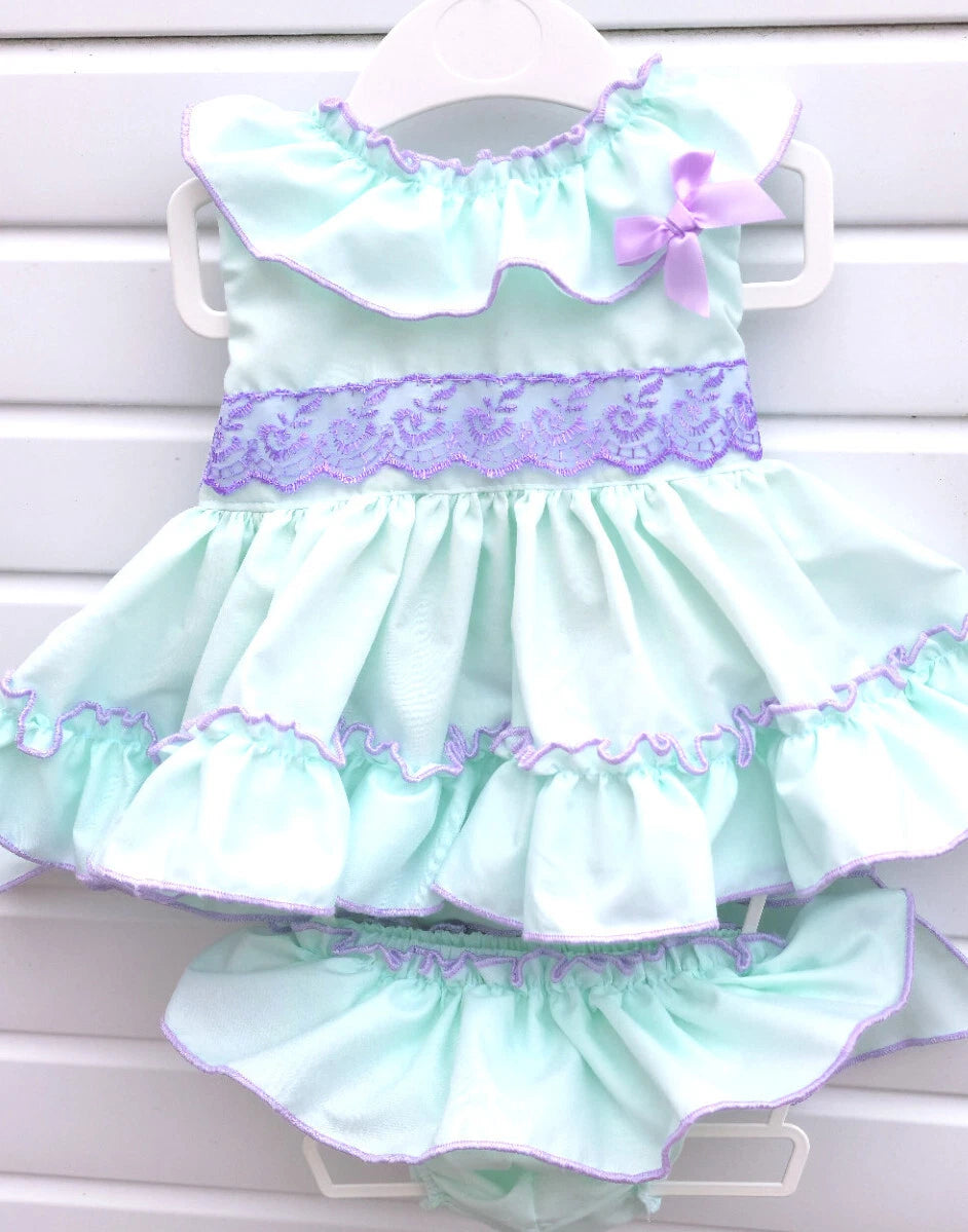 DREAM 0-8 YEARS baby girls  Spanish tie belt long top and full frilled knickers
