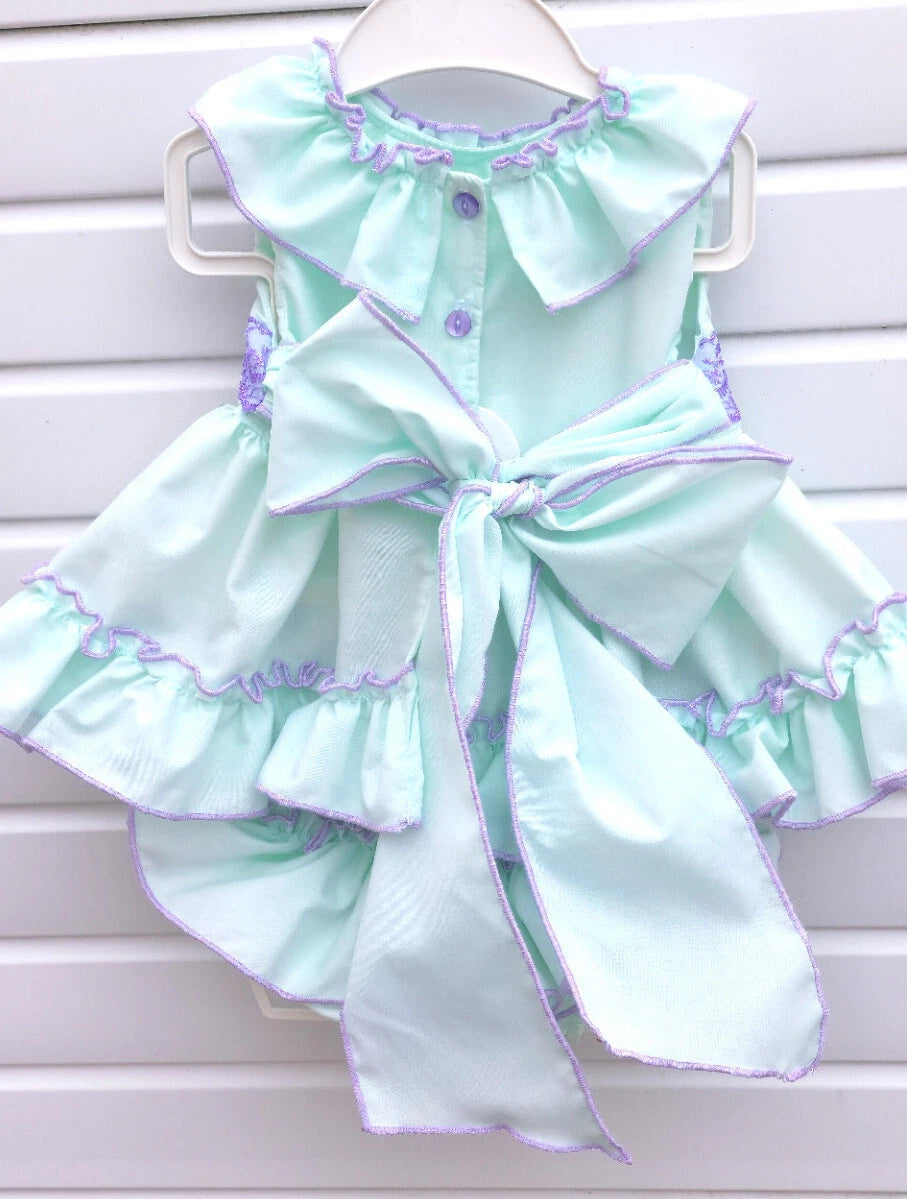 DREAM 0-8 YEARS baby girls  Spanish tie belt long top and full frilled knickers