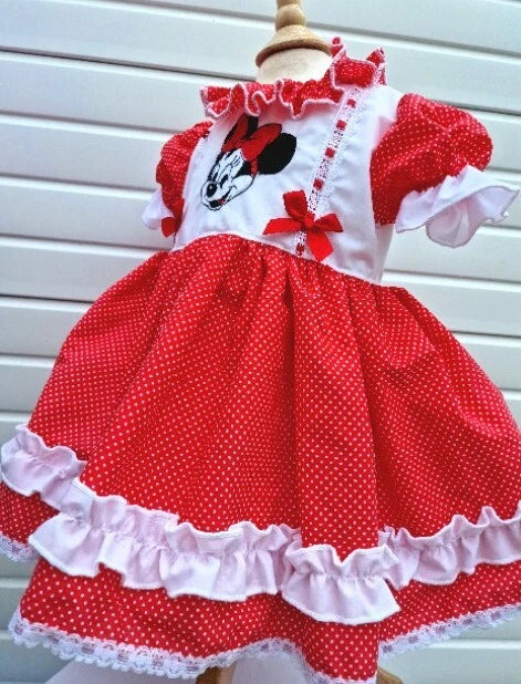 DREAM 0-8 years BABY GIRLS Minnie mouse embroidered spot traditional lined dress