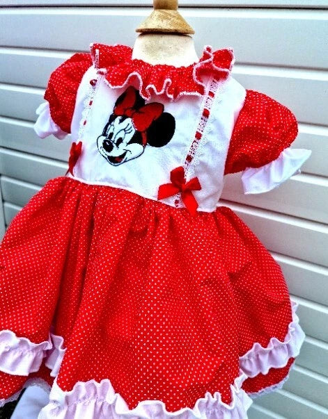 DREAM 0-8 years BABY GIRLS Minnie mouse embroidered spot traditional lined dress