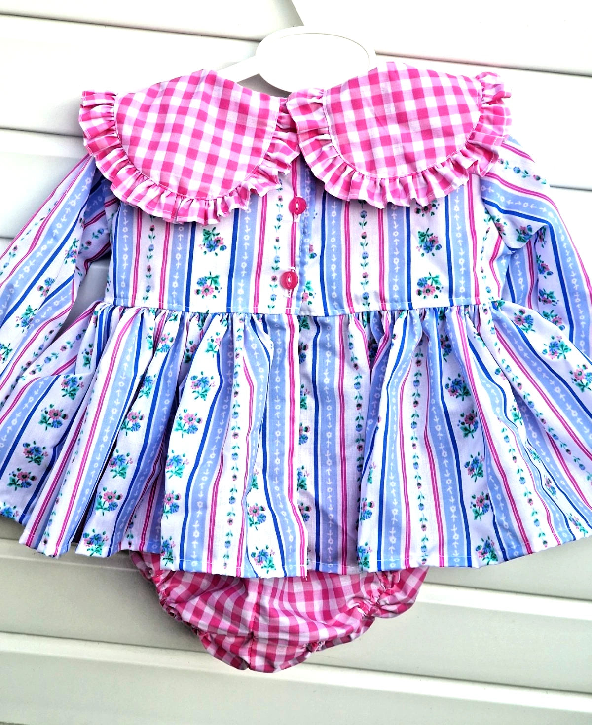 Nova  girls Romany Floral & gingham clash  long top &  knickers  2 piece set