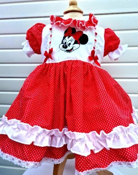 DREAM 0-8 years BABY GIRLS Minnie mouse embroidered spot traditional lined dress