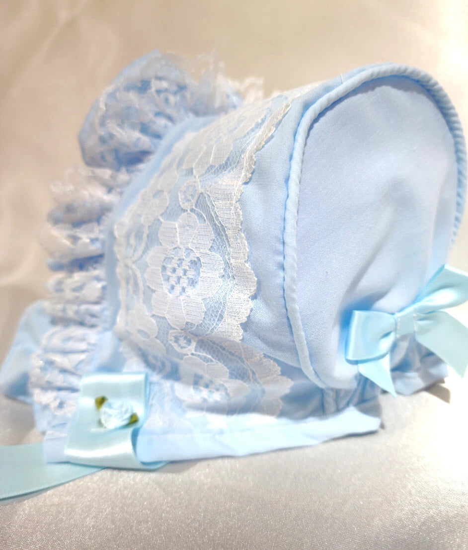 DREAM BABY GIRLS 0- 5 YEARS summer Romany cotton lace and roses frill bonnet hat