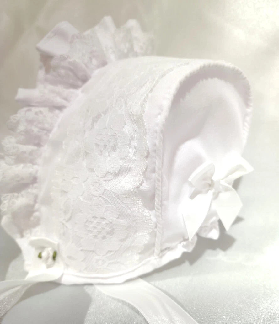 DREAM BABY GIRLS 0- 5 YEARS summer Romany cotton lace and roses frill bonnet hat