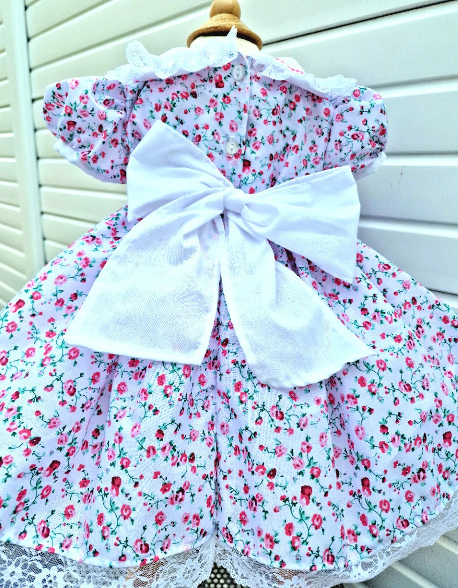 Dream 0-8 years baby girls pink fuchsia Floral collar Lined twirly lined dress