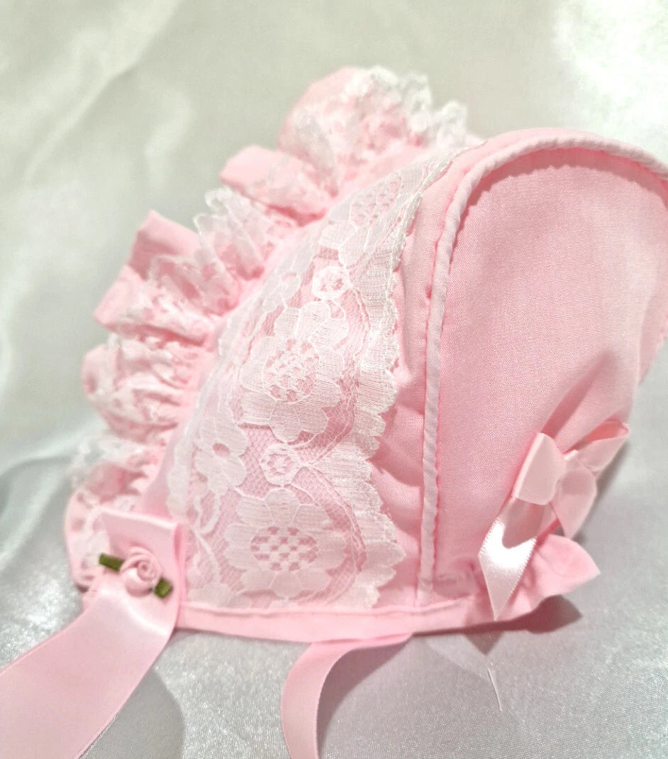 DREAM BABY GIRLS 0- 5 YEARS summer Romany cotton lace and roses frill bonnet hat