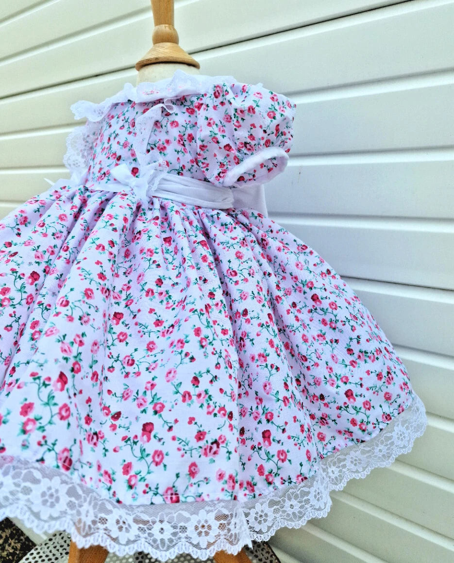Dream 0-8 years baby girls pink fuchsia Floral collar Lined twirly lined dress