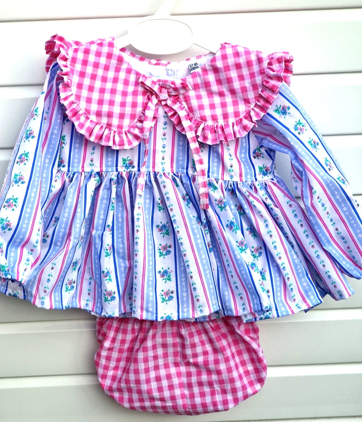 Nova  girls Romany Floral & gingham clash  long top &  knickers  2 piece set