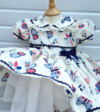 DREAM 0-8 years BABY GIRLS cream navy red hearts traditional romany twirly dress