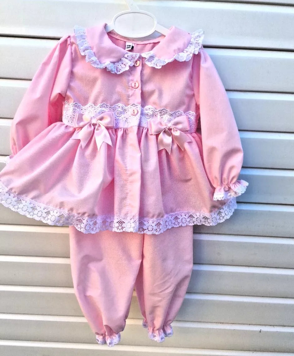 DREAM BABY GIRLS 0- 5 YEARS traditional Spanish Romany collared frilly pyjamas