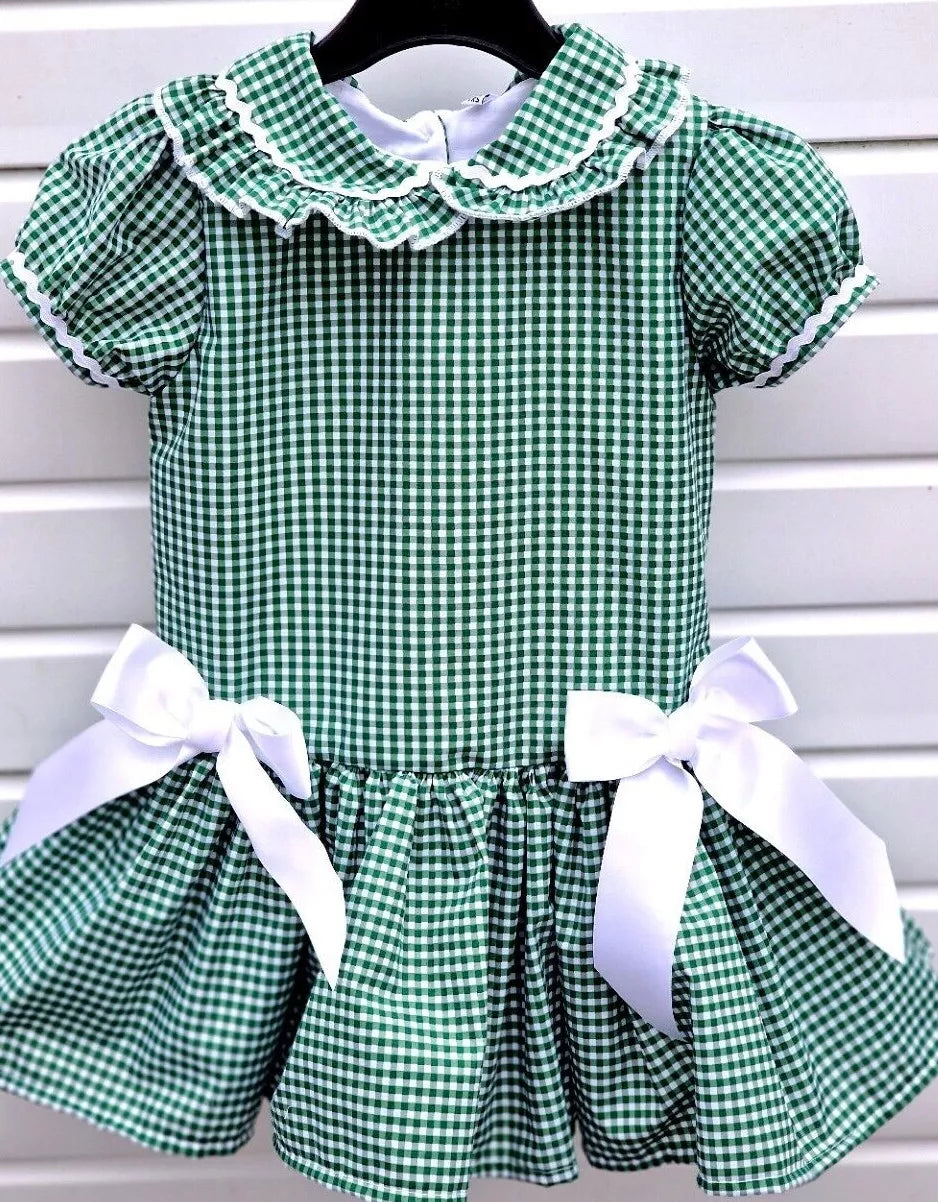 DREAM 0-8 years GIRLS  gingham school uniform drop waist lined dress 6 colours