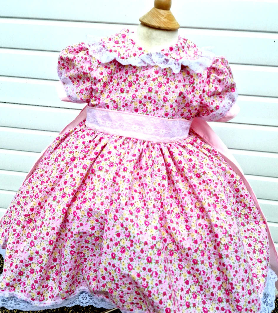 Dream 0-8 years baby girls Pinks Tiny Floral Lined twirly lined dress  tie belt