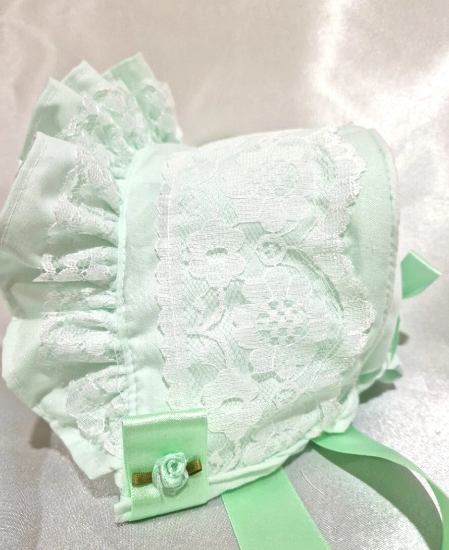 DREAM BABY GIRLS 0- 5 YEARS summer Romany cotton lace and roses frill bonnet hat