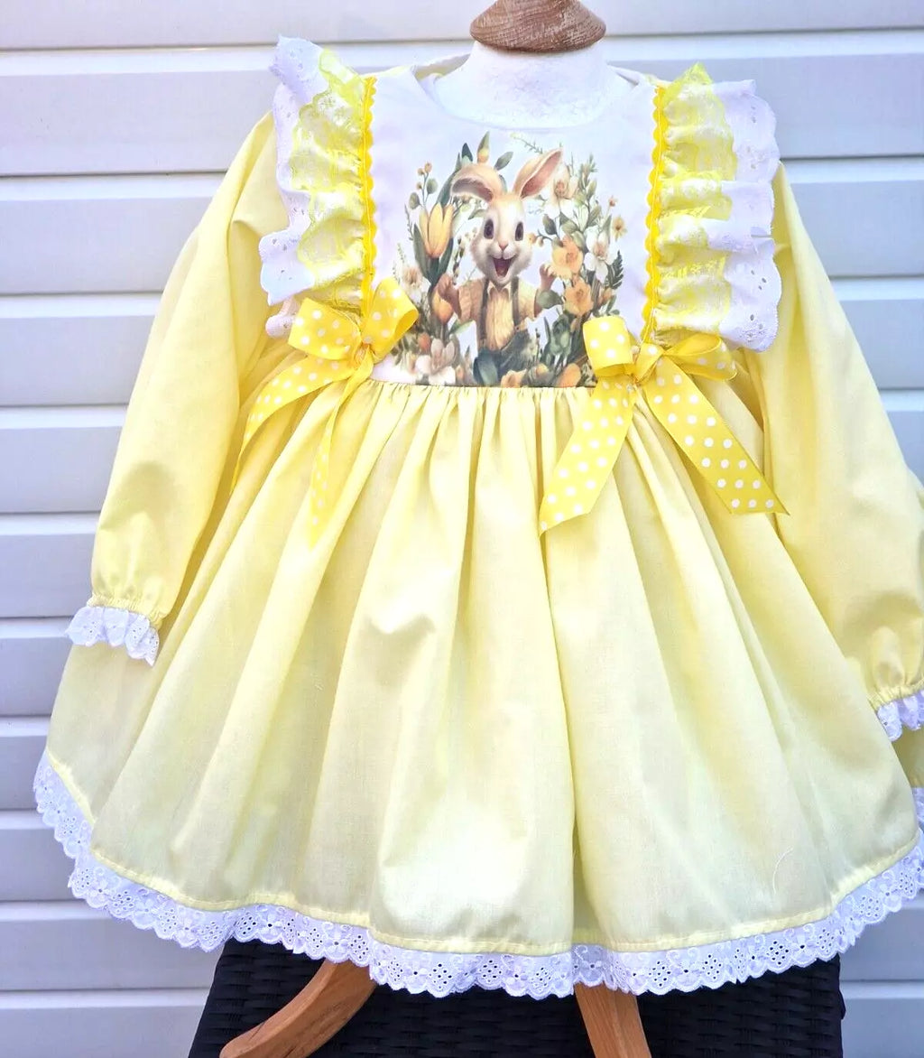 DREAM 0-8 years BABY GIRLS Easter Rabbit traditional romany twirly lemon dress