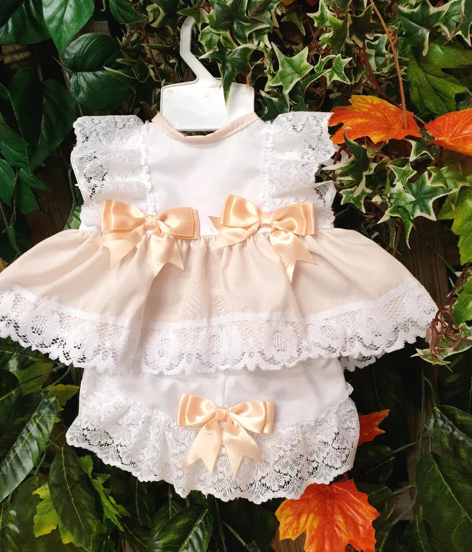 DREAM 0-5 YEARS BABY SUMMER BOWS TOP AND  KNICKERS SET 6 COLOURS OR REBORN DOLLS