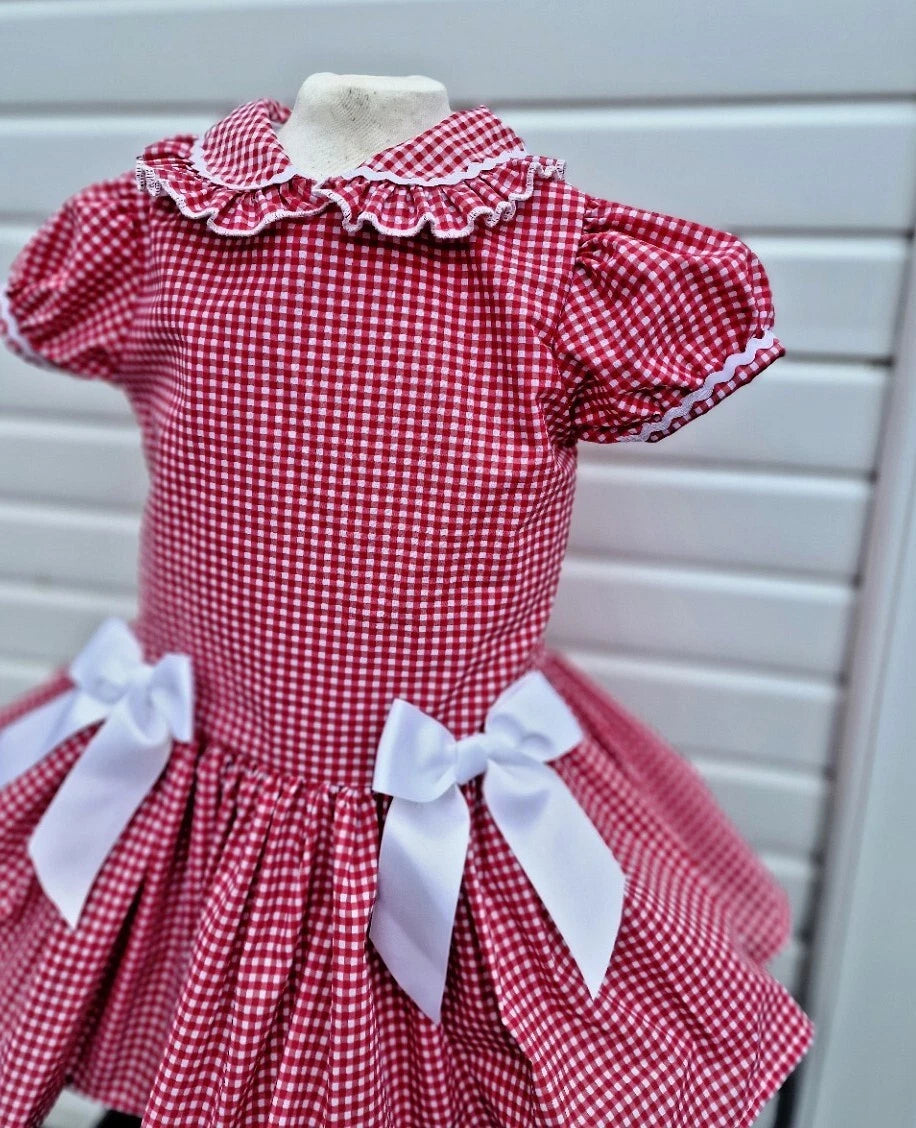 DREAM 0-8 years GIRLS  gingham school uniform drop waist lined dress 6 colours