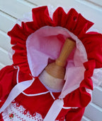 DREAM 0-5 years baby girl frilly traditional lined red white xmas  lined bonnet