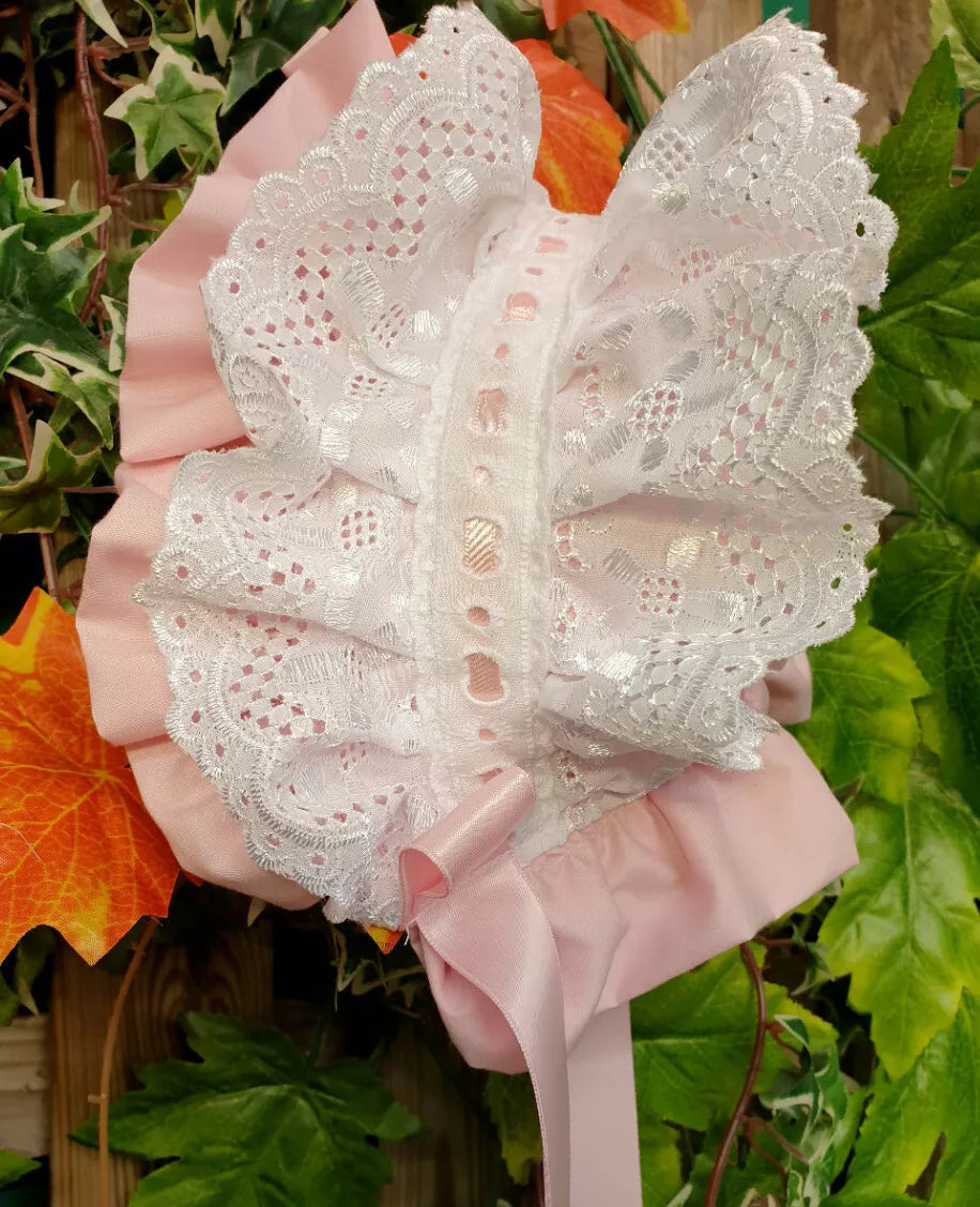DREAM 0-3 year baby girl frilly traditional lined broderie summer lined bonnet