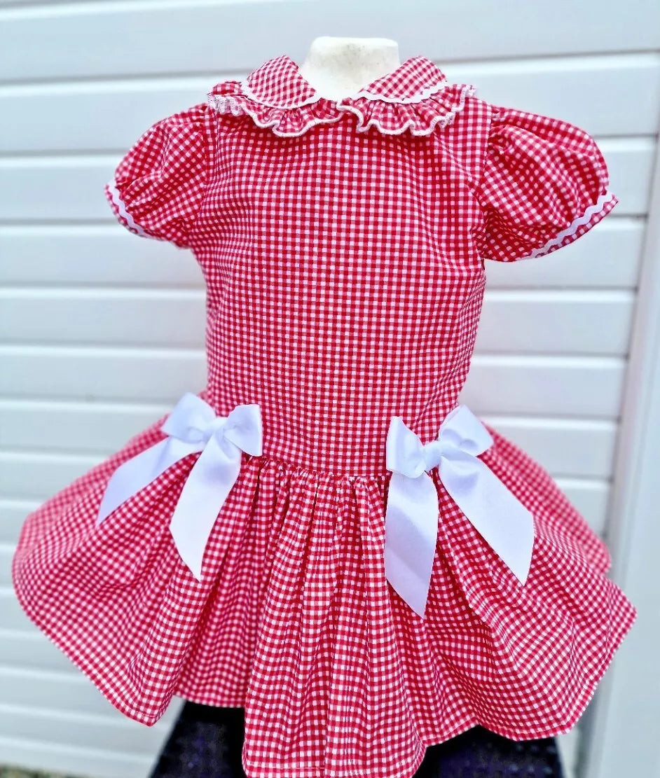 DREAM 0-8 years GIRLS  gingham school uniform drop waist lined dress 6 colours