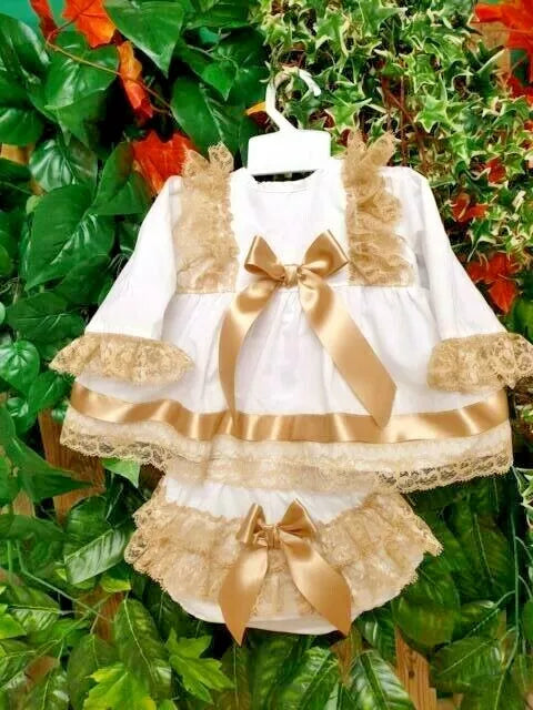 DREAM 0-5 YEARS BABY GIRLs SPANISH  TOP AND FRILLY BUM PANTS DRESS SET