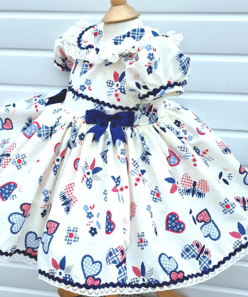 DREAM 0-8 years BABY GIRLS cream navy red hearts traditional romany twirly dress