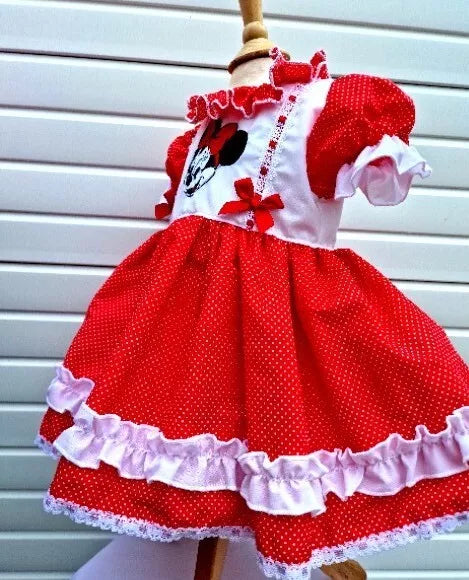 DREAM 0-8 years BABY GIRLS Minnie mouse embroidered spot traditional lined dress