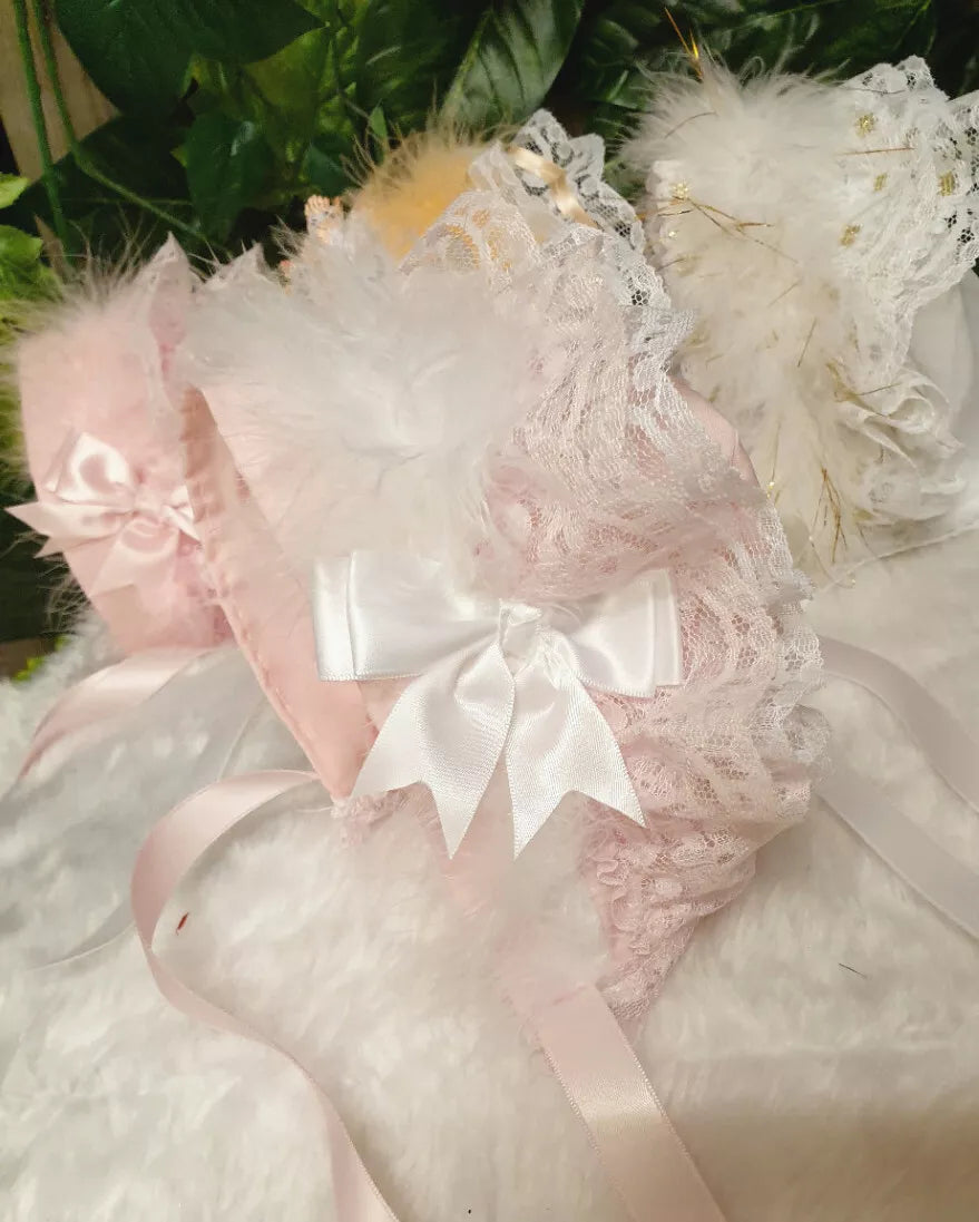 DREAM 0-3 year baby girl frilly bonnet pink white gold red peach or reborn dolls