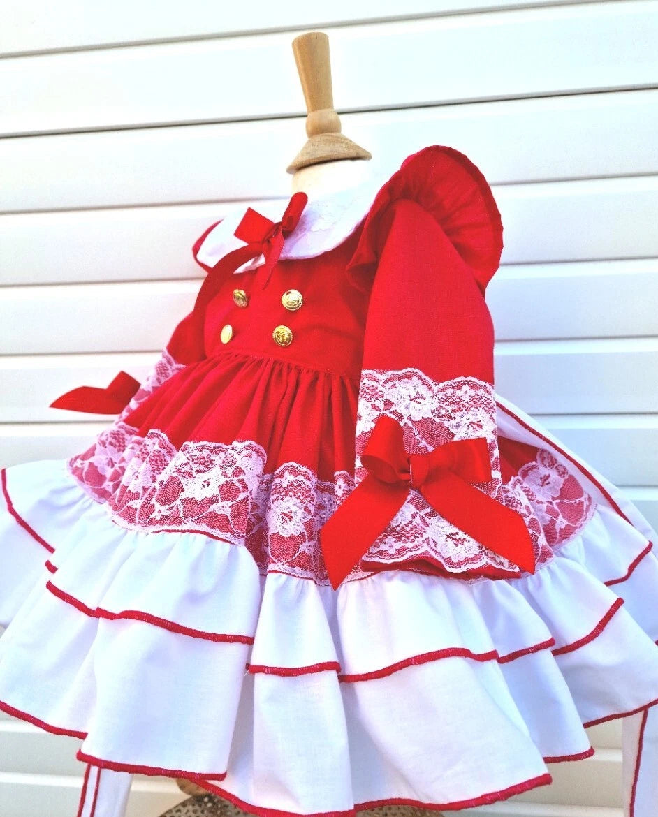 DREAM 0-8 years BABY GIRL Red Xmas puffball layered Romany Spanish frilly dress