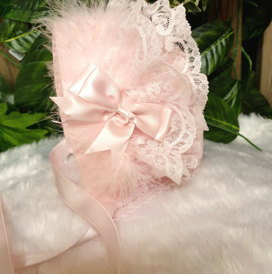 DREAM 0-3 year baby girl frilly bonnet pink white gold red peach or reborn dolls