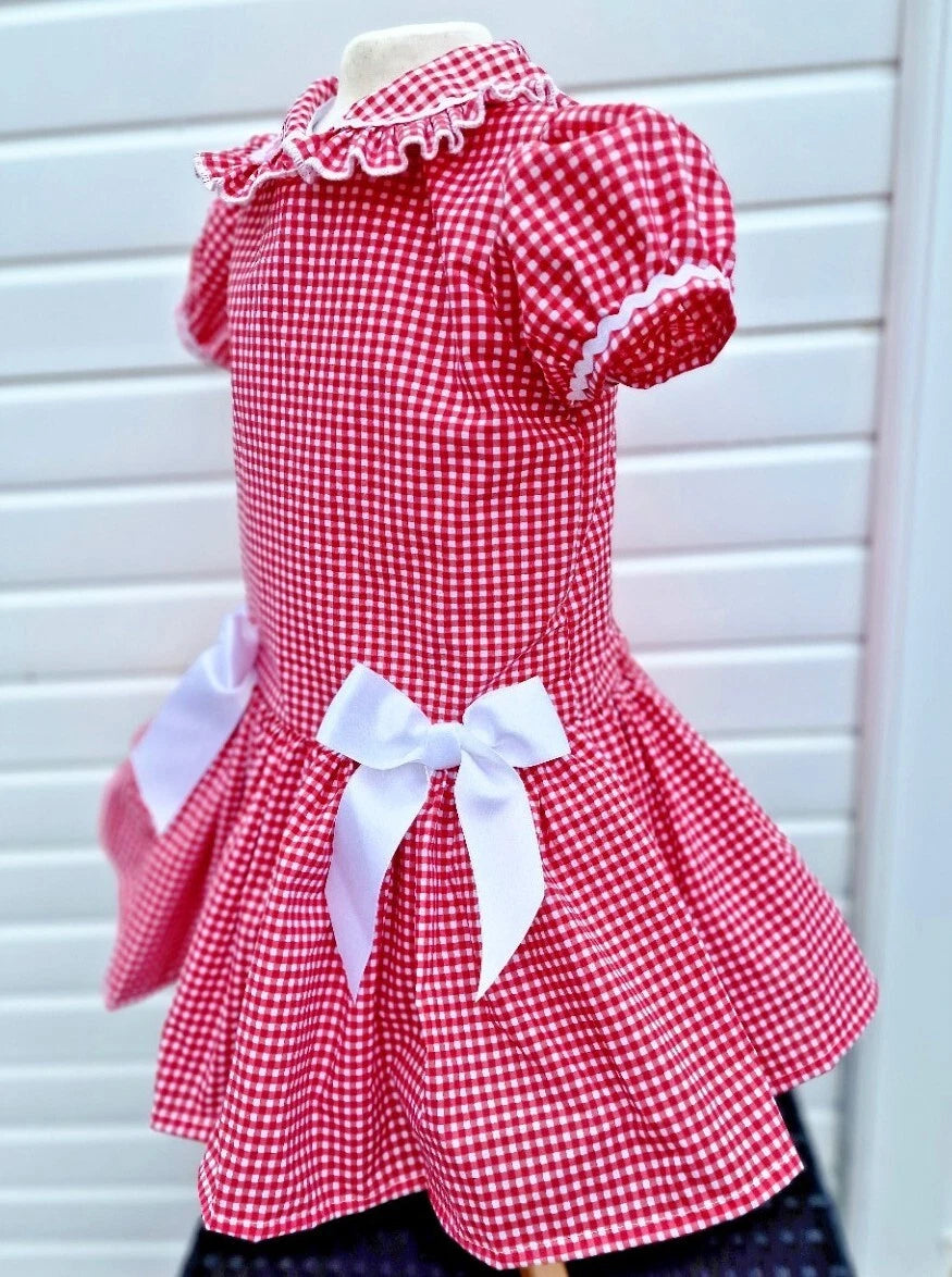 DREAM 0-8 years GIRLS  gingham school uniform drop waist lined dress 6 colours