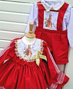 DREAM 0-5 years  BABY BOYS Red white  Peter rabbit Romany shirt  dungarees