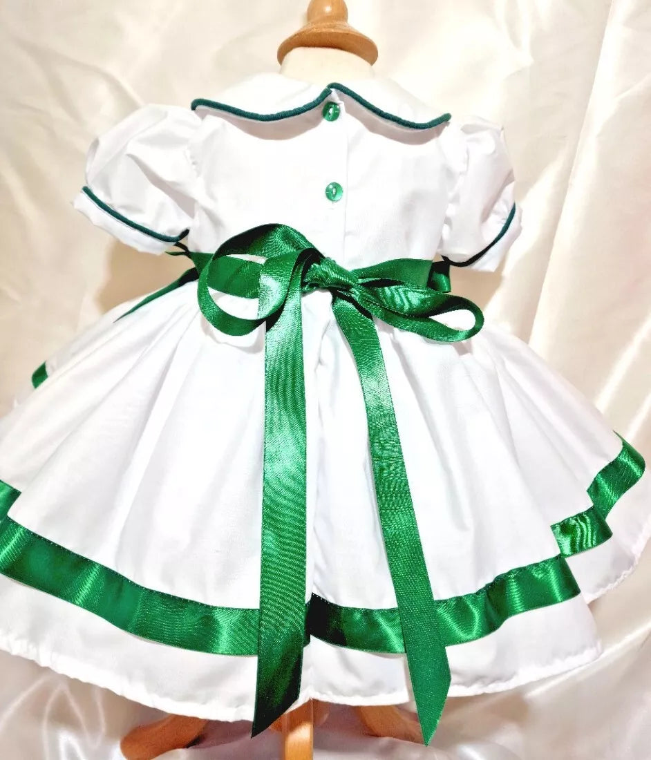 DREAM 0-8 years BABY GIRLS St Patricks day embroidered white emerald puffy dress