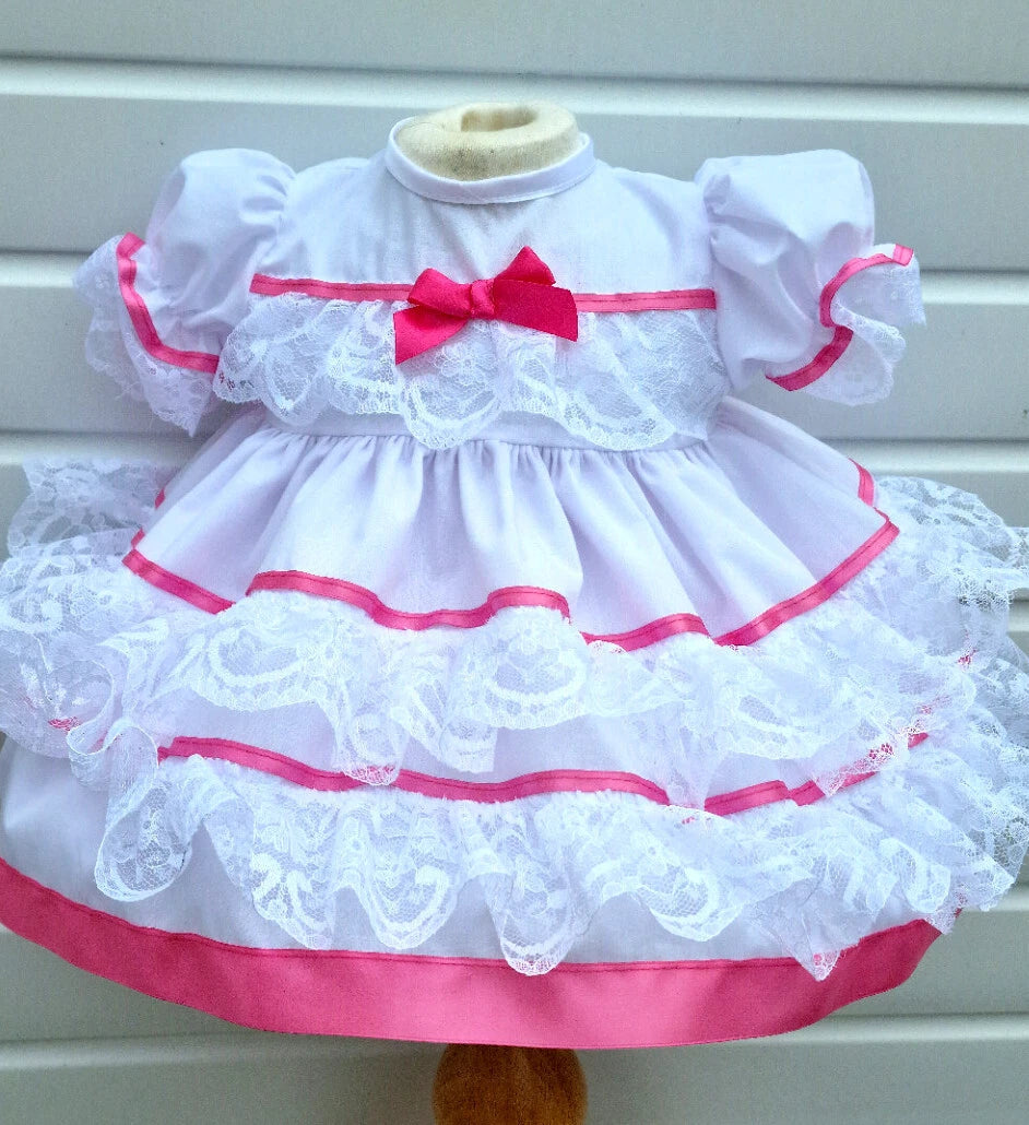 DREAM 0-5 years  baby girls lace and ribbon layers traditional frilly netted dress