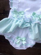 DREAM 0-5 YEARS BABY SUMMER BOWS TOP  KNICKERS ROMPER mint sky blue REBORN DOLLS