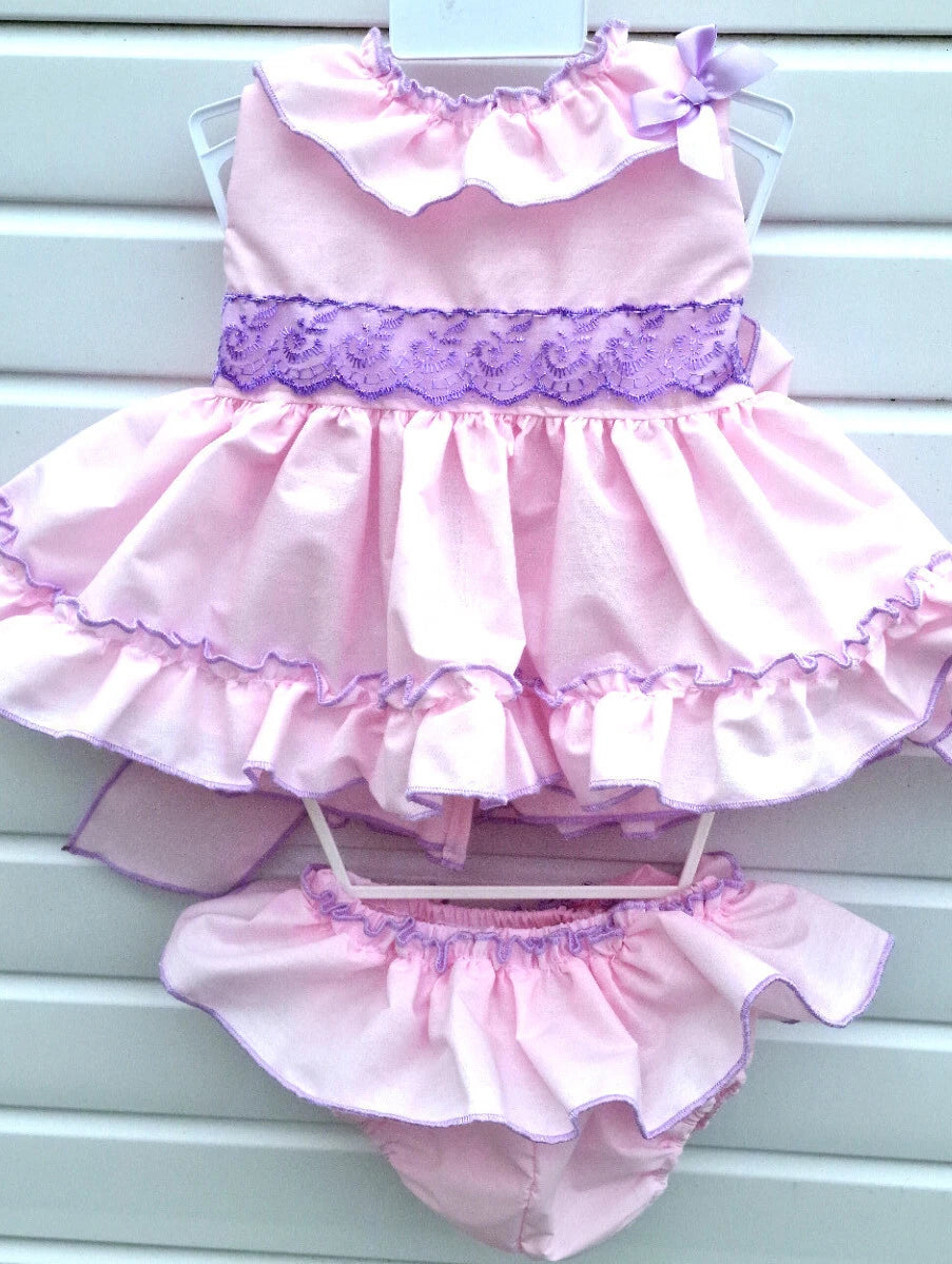DREAM 0-8 YEARS baby girls  Spanish tie belt long top and full frilled knickers