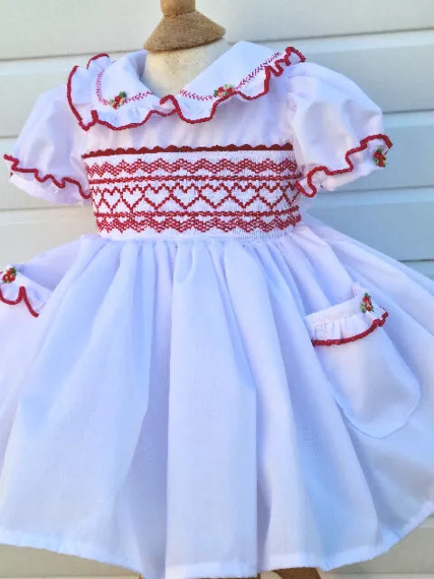 Dream baby girls 0-8 years red hearts  smocked embroidered traditional dress