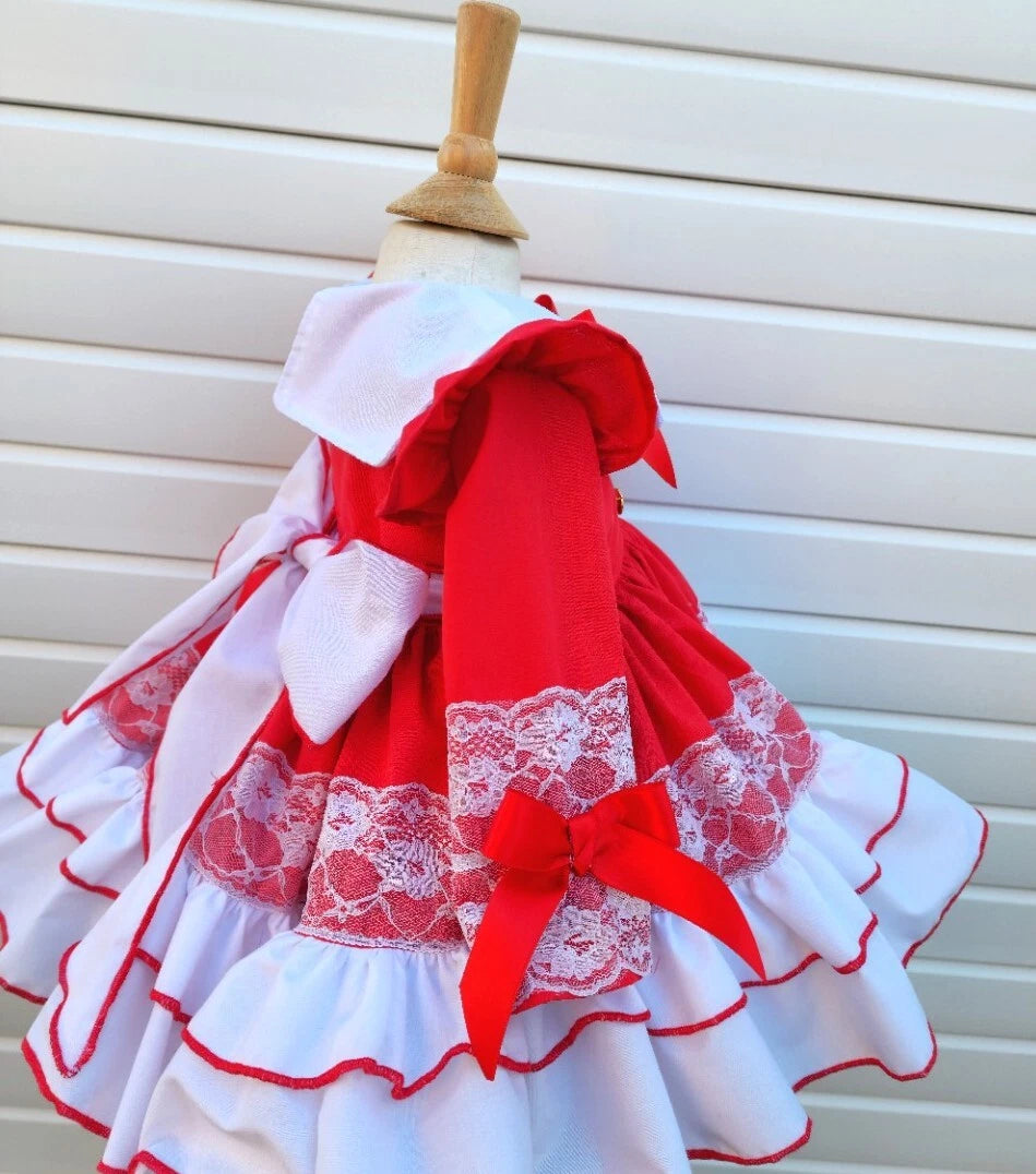DREAM 0-8 years BABY GIRL Red Xmas puffball layered Romany Spanish frilly dress