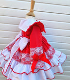 DREAM 0-8 years BABY GIRL Red Xmas puffball layered Romany Spanish frilly dress