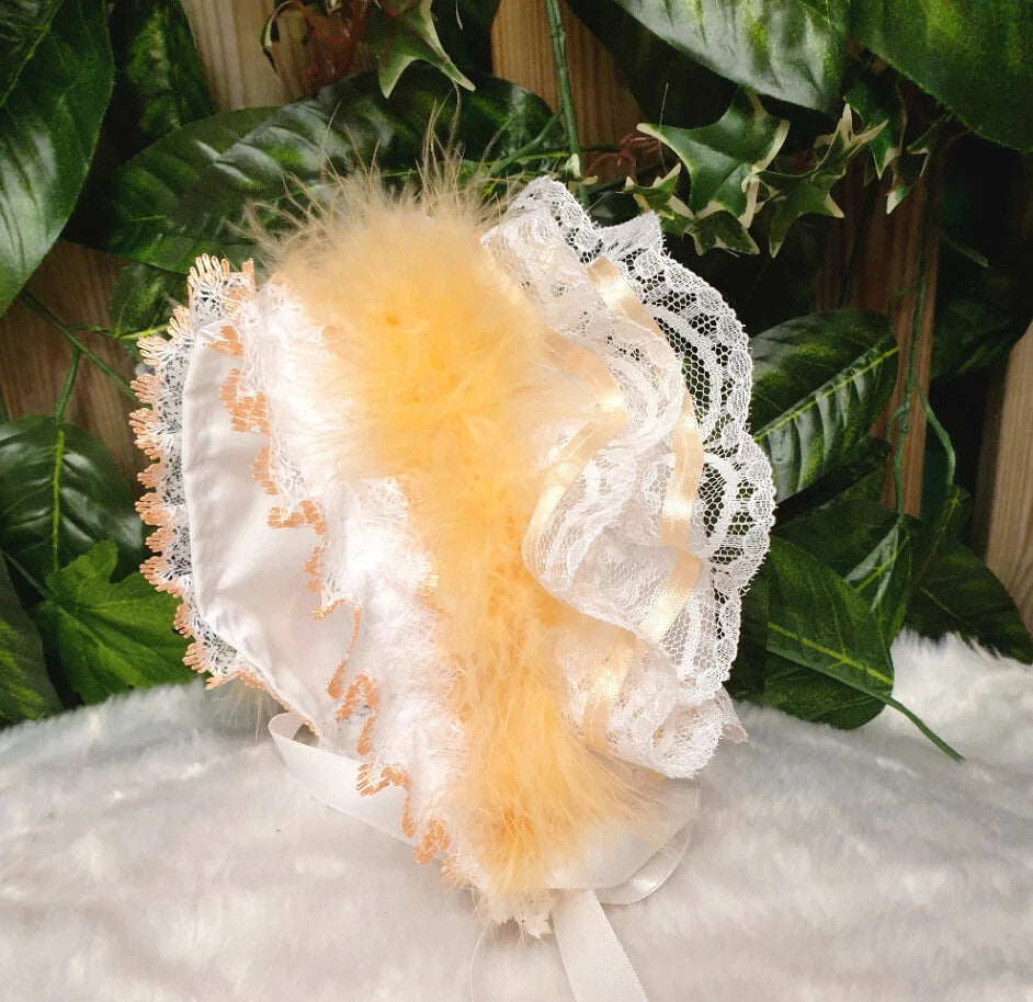 DREAM 0-3 year baby girl frilly bonnet pink white gold red peach or reborn dolls