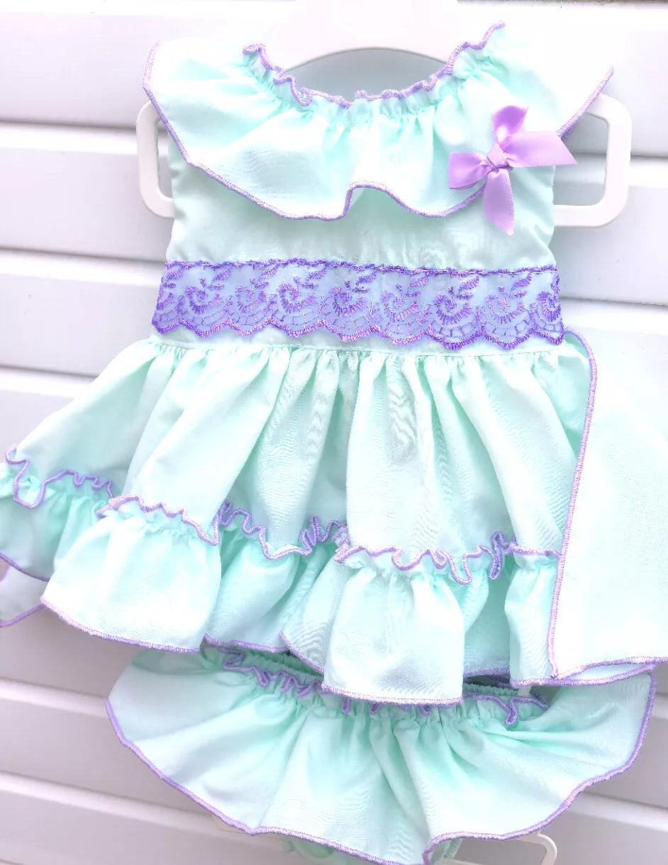DREAM 0-8 YEARS baby girls  Spanish tie belt long top and full frilled knickers