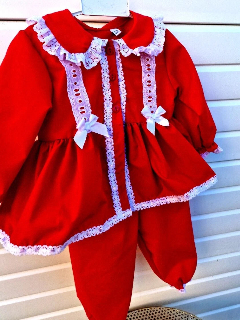 DREAM BABY GIRLS 0- 5 YEARS traditional Spanish Romany collared frilly pyjamas