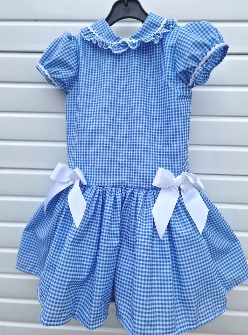 DREAM 0-8 years GIRLS  gingham school uniform drop waist lined dress 6 colours