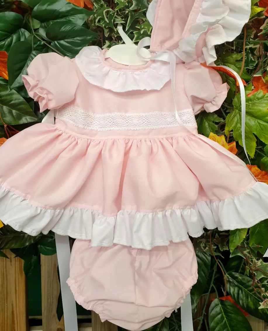 DREAM 0-7 years BABY GIRLS PINK OR RED WHITE short puffball dress pants bonnet