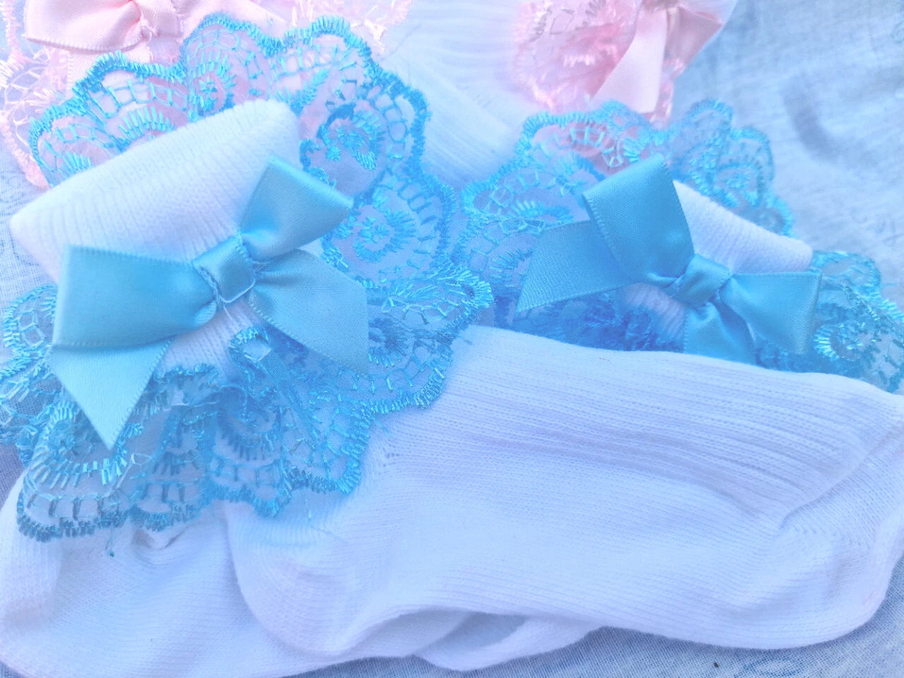 DREAM BABY GIRLS TRADITIONAL embroidered tulle and bow ankle socks ALL SIZES