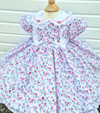 Dream 0-8 years baby girls pink fuchsia Floral collar Lined twirly lined dress