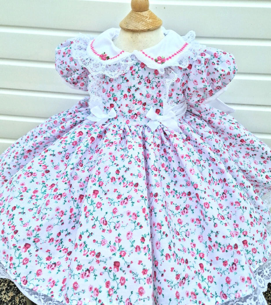 Dream 0-8 years baby girls pink fuchsia Floral collar Lined twirly lined dress